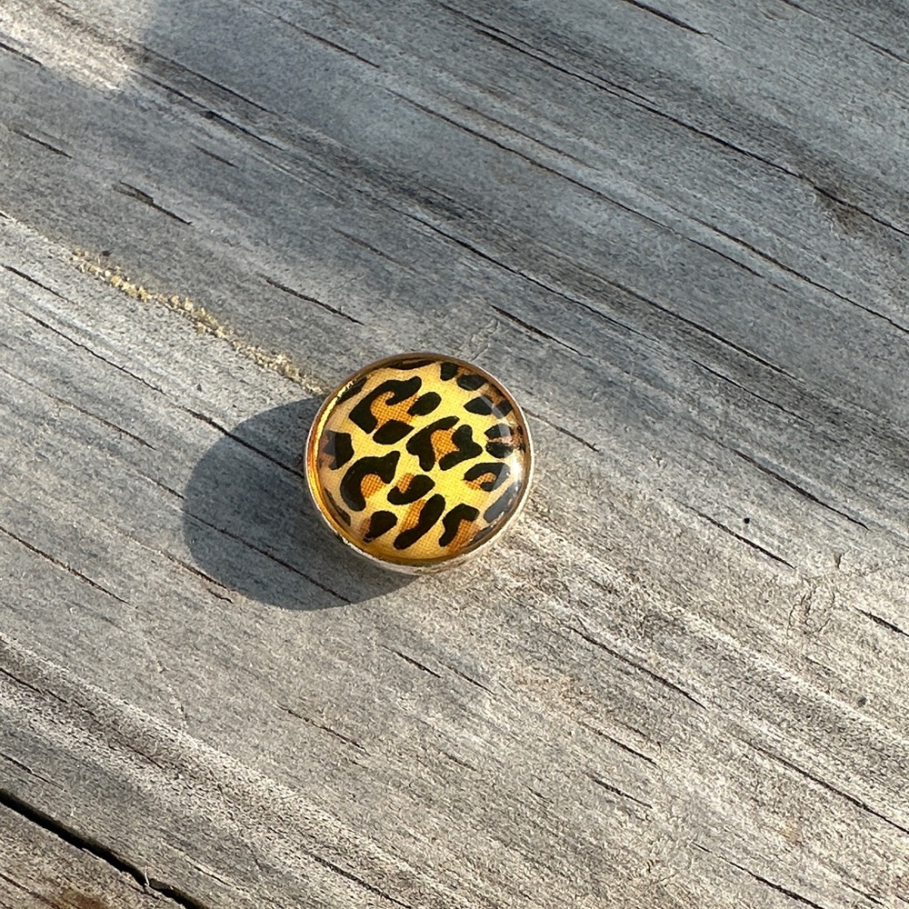 Leopard Print Gold-Tone Button Earrings